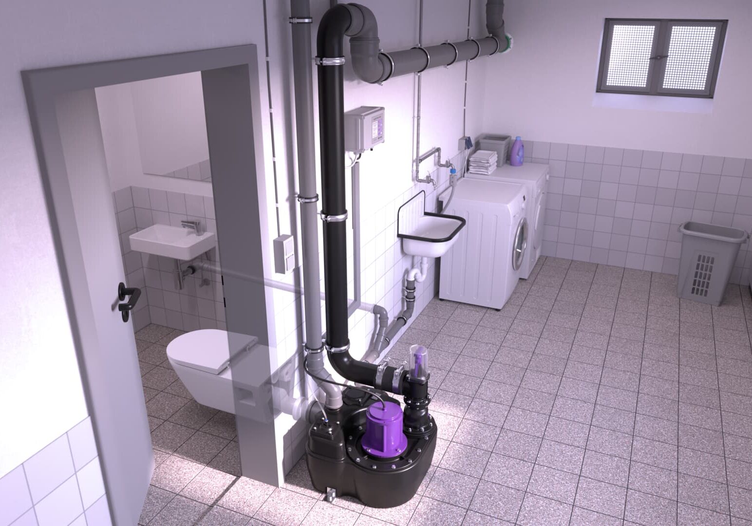 EBV_Aqualift_F_Mono_in_Waschkueche_mit_separatem_Toilettenraum Bild KESSEL