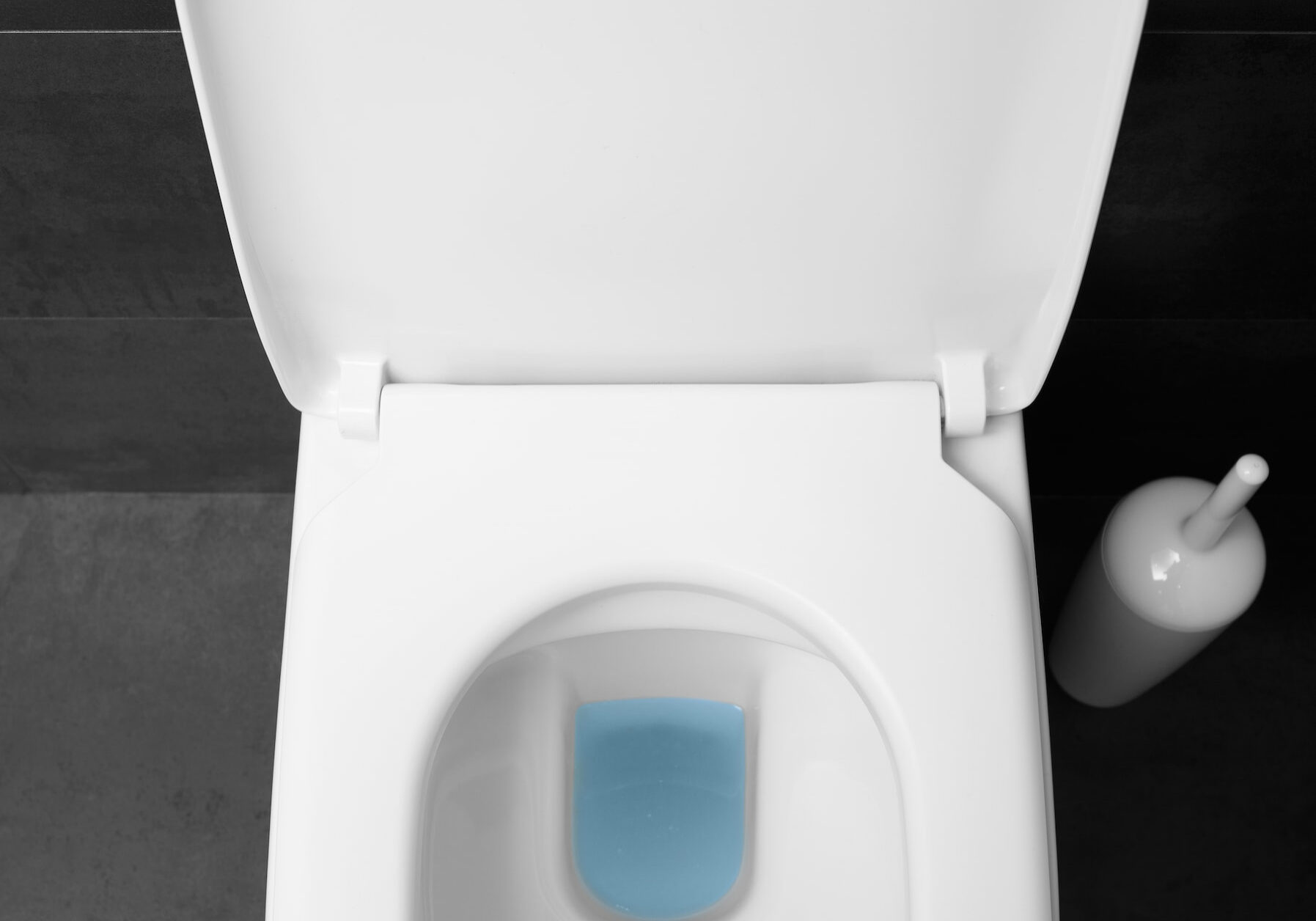 Geöffnete Toilette mit Abflussreiniger im Becken